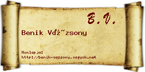 Benik Vázsony névjegykártya